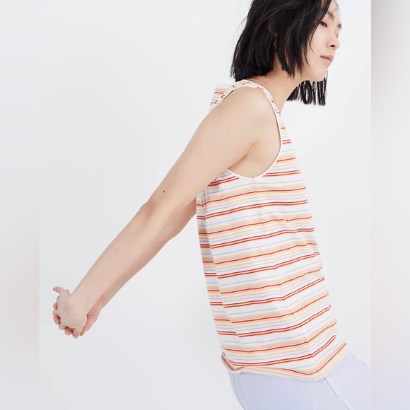 Madewell Whisper Cotton V-Neck Pocket Tank in Fieldgate Stripe (Size: Large) - Picture 2 of 7